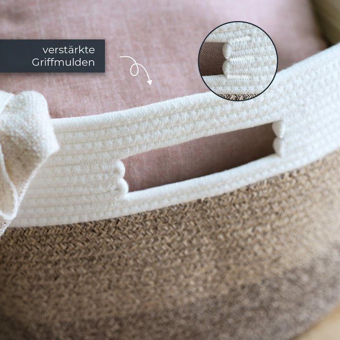 XXL Wäschekorb aus Baumwolle mit Griffen 55 x 43 x 30 cm in Weiß-Braun