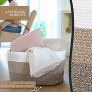 XXL Wäschekorb aus Baumwolle mit Griffen 55 x 43 x 30 cm in Weiß-Braun