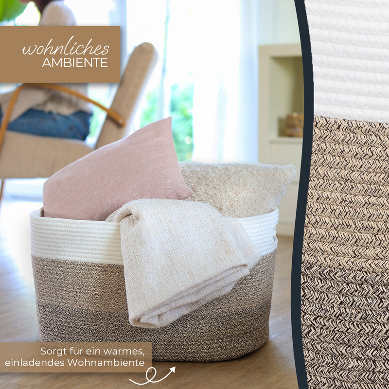 XXL Wäschekorb aus Baumwolle mit Griffen 55 x 43 x 30 cm in Weiß-Braun