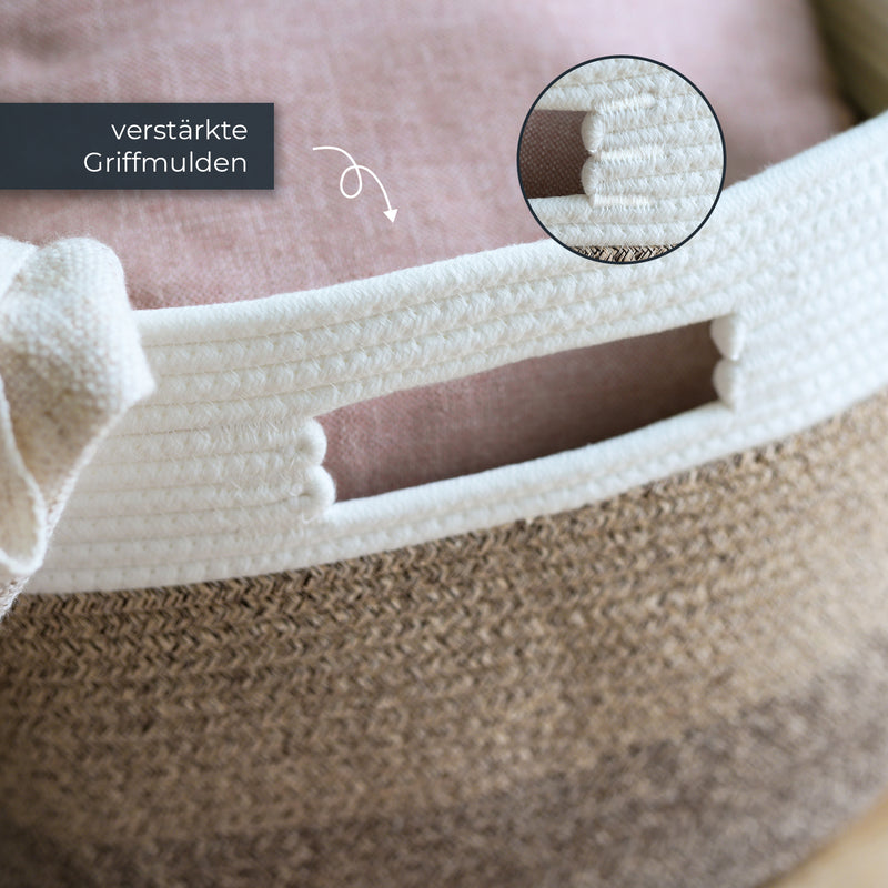 XXL Wäschekorb aus Baumwolle mit Griffen 55 x 43 x 30 cm in Weiß-Braun