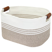 Aufbewahrungskorb XXL Wäschekorb aus Baumwolle, rechteckiger Aufbewahrungskorb mit Kunstledergriffen, HMF 39013-55CM-81, 55 x 43 x 30 cm, Weiß-Braun