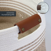 Aufbewahrungskorb XXL Wäschekorb aus Baumwolle, rechteckiger Aufbewahrungskorb mit Kunstledergriffen, HMF 39013-55CM-81, 55 x 43 x 30 cm, Weiß-Braun