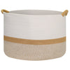 Aufbewahrungskorb mit verlängerten Griffen, runder Korb aus Baumwolle, Weiß-Braun