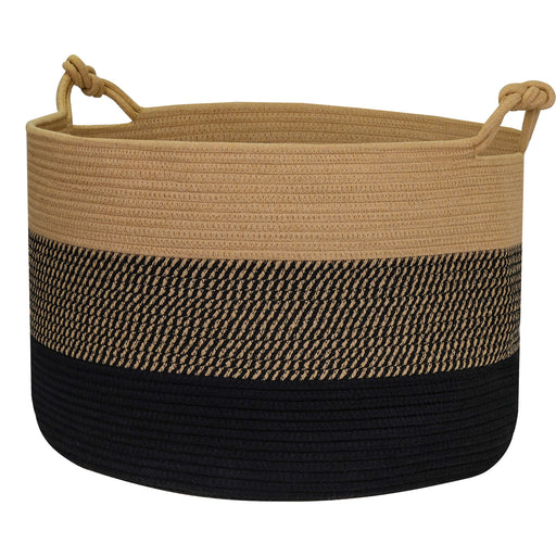 Aufbewahrungskorb mit verlängerten Griffen, runder Korb aus Baumwolle, Schwarz-Honig
