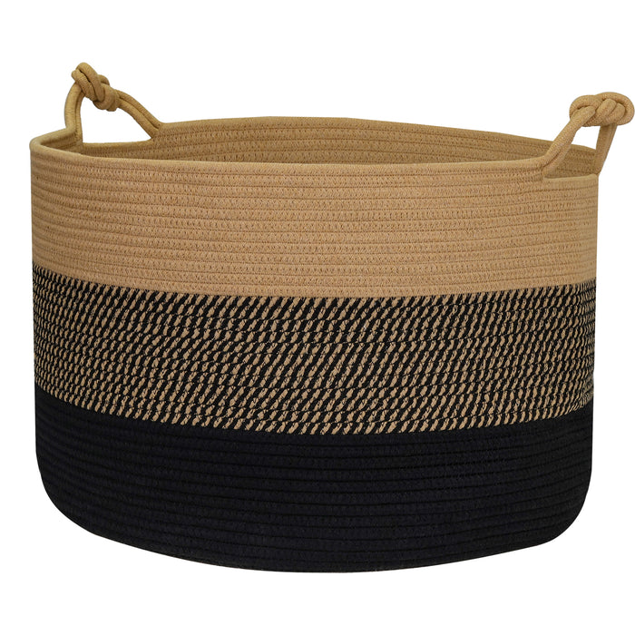 Aufbewahrungskorb mit verlängerten Griffen, runder Korb aus Baumwolle, Schwarz-Honig