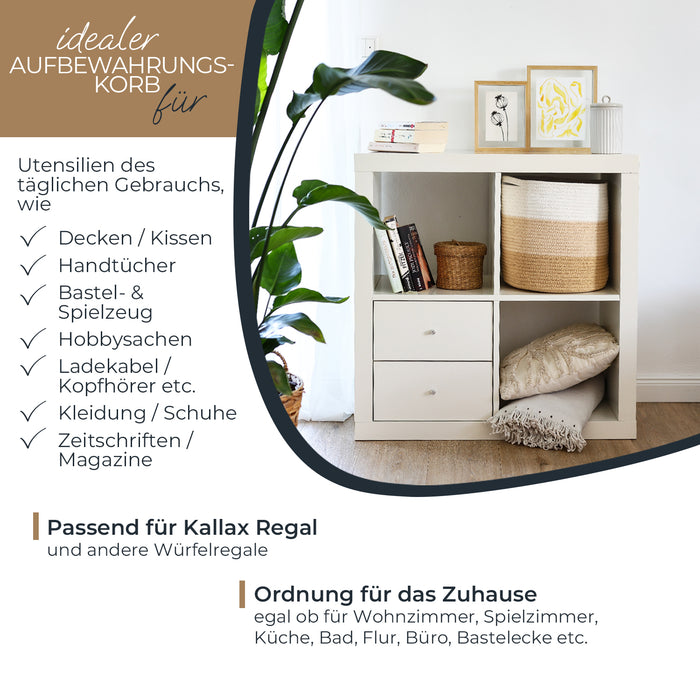 Stoffkorb mit versteckten Griffen aus Baumwolle 31 x 31 cm passend für Kallax