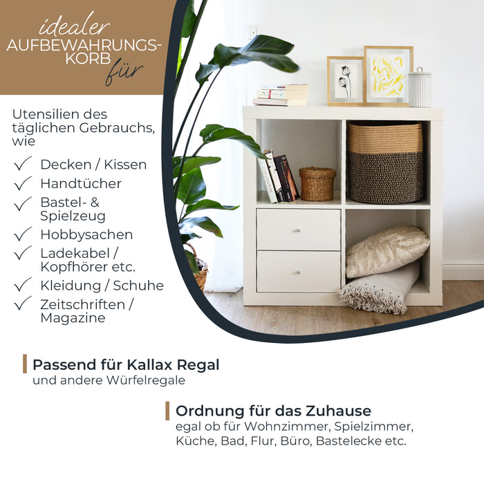 Stoffkorb mit versteckten Griffen aus Baumwolle 31 x 31 cm passend für Kallax