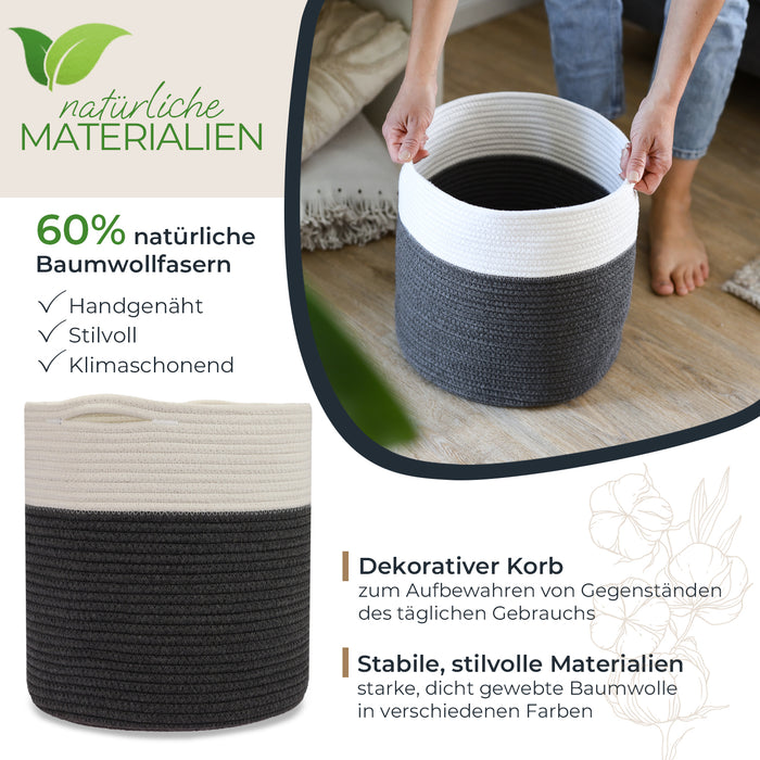 Stoffkorb mit versteckten Griffen aus Baumwolle passend für Kallax, 31 x 31 cm weiß-grau