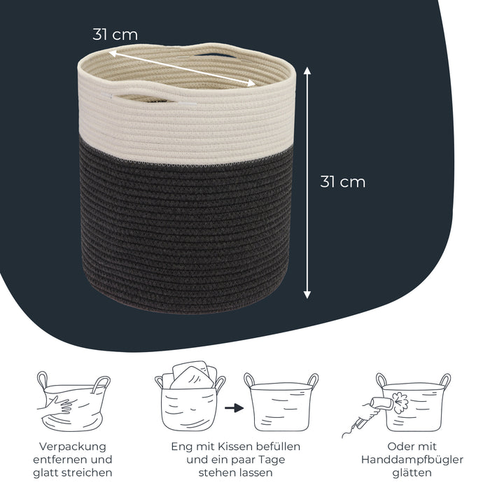 Stoffkorb mit versteckten Griffen aus Baumwolle passend für Kallax, 31 x 31 cm weiß-grau