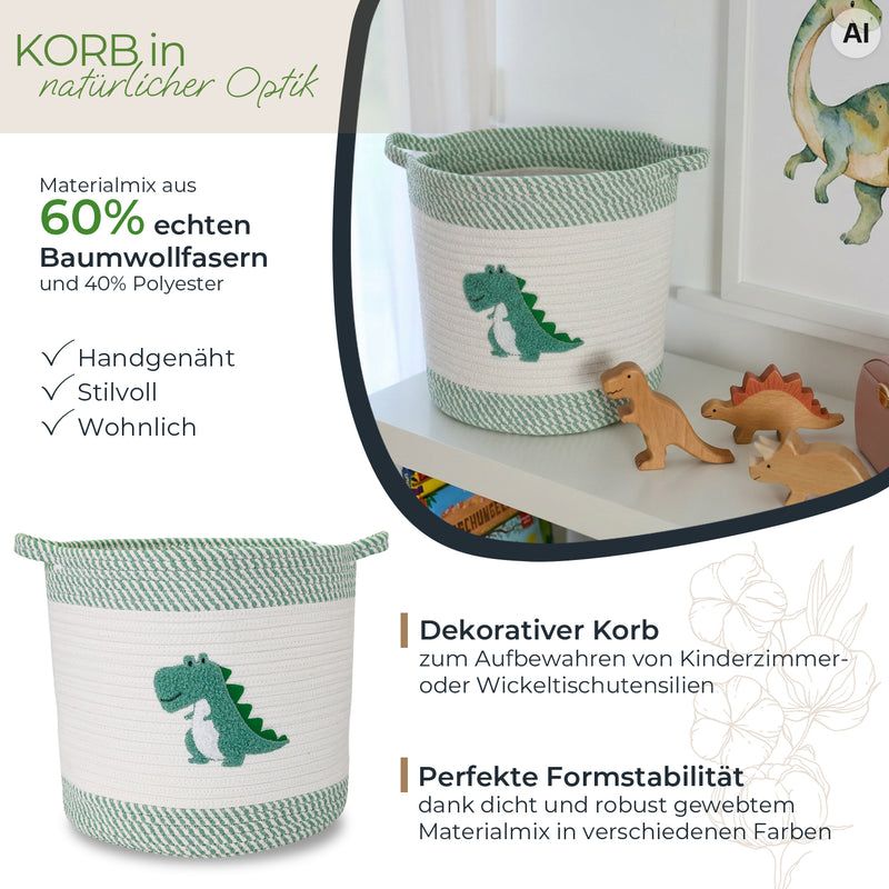 Aufbewahrungskorb aus Baumwolle, Dinosaurier, HMF 39020-30CM-DIN, 30,5 x 30,5 cm