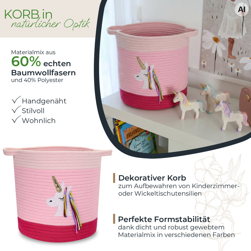 Aufbewahrungskorb aus Baumwolle, Einhorn, HMF 39020-30CM-EIN, 30,5 x 30,5 cm