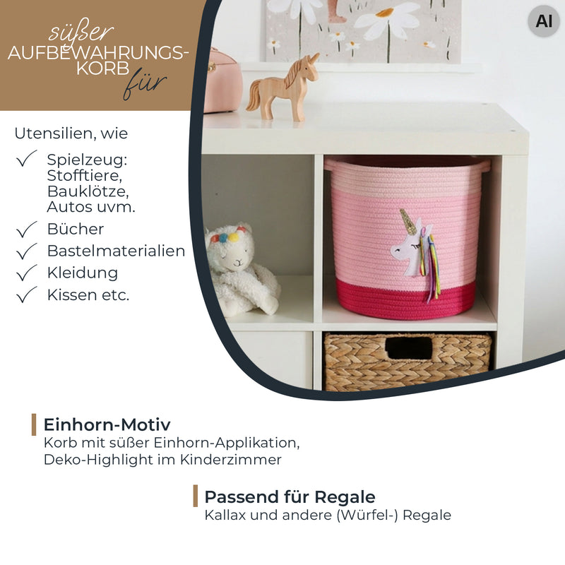 Aufbewahrungskorb aus Baumwolle, Einhorn, HMF 39020-30CM-EIN, 30,5 x 30,5 cm