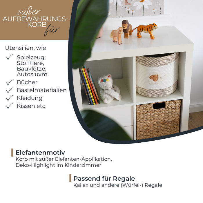Aufbewahrungskorb aus Baumwolle, Elefant, HMF 39020-30CM-ELE, 30,5 x 30,5 cm