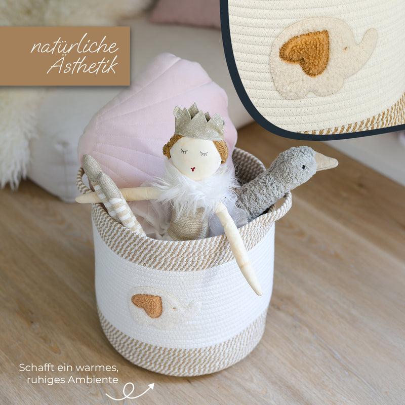 HMF Aufbewahrungskorb mit verlängerten Griffen, runder Korb aus Baumwolle für Kinderzimmer oder Babyzimmer, Elefant, 30,5 x 30,5 cm HMF 39020-30CM-ELE