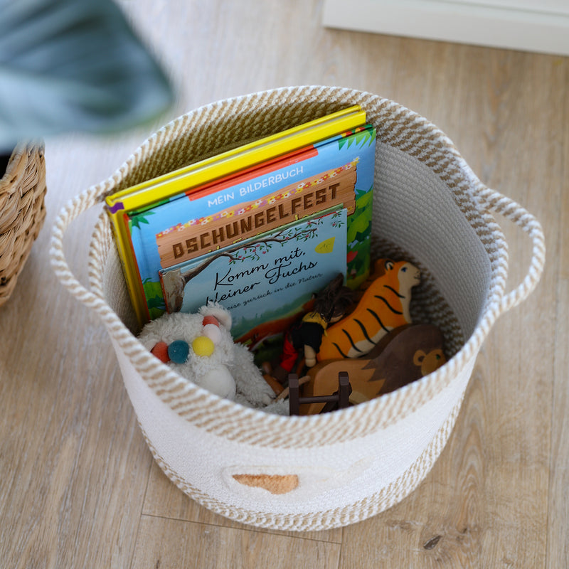HMF Aufbewahrungskorb mit verlängerten Griffen, runder Korb aus Baumwolle für Kinderzimmer oder Babyzimmer, Elefant, 30,5 x 30,5 cm HMF 39020-30CM-ELE