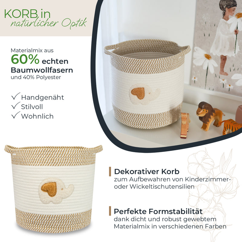 Aufbewahrungskorb aus Baumwolle, Elefant, HMF 39020-30CM-ELE, 30,5 x 30,5 cm