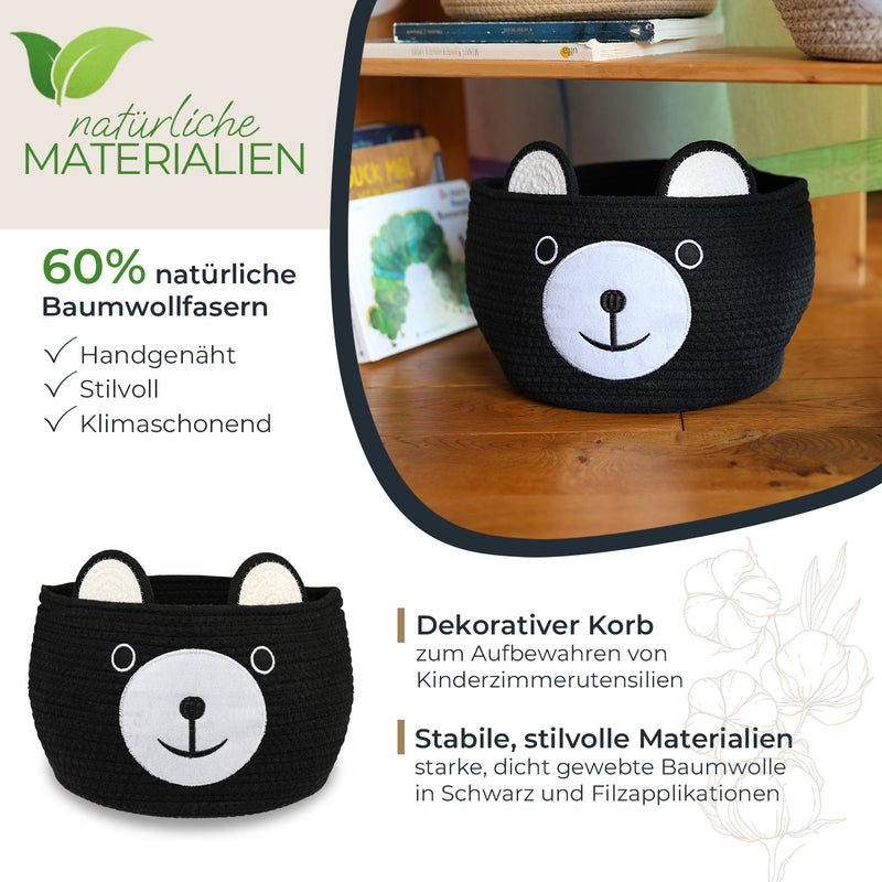Aufbewahrungskorb mit versteckten Griffen, Korb für Kinderzimmer aus Baumwolle, Bär, HMF 39021, 30 x 24 cm