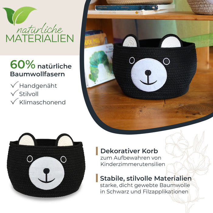 Aufbewahrungskorb mit versteckten Griffen, Korb für Kinderzimmer aus Baumwolle, Bär, HMF 39021, 30 x 24 cm