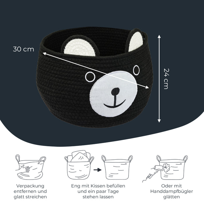 Aufbewahrungskorb mit versteckten Griffen, Korb für Kinderzimmer aus Baumwolle, Bär, HMF 39021, 30 x 24 cm