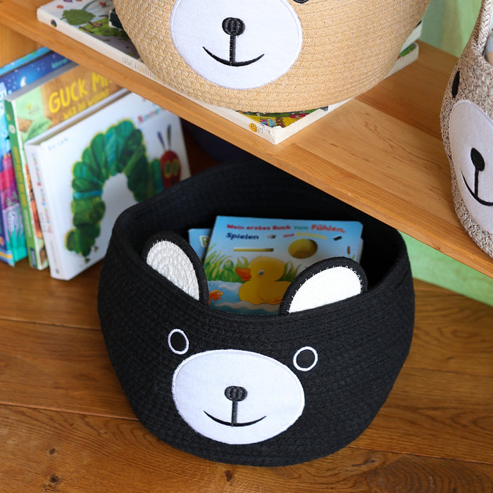 Aufbewahrungskorb mit versteckten Griffen, Korb für Kinderzimmer aus Baumwolle, Bär, HMF 39021, 30 x 24 cm