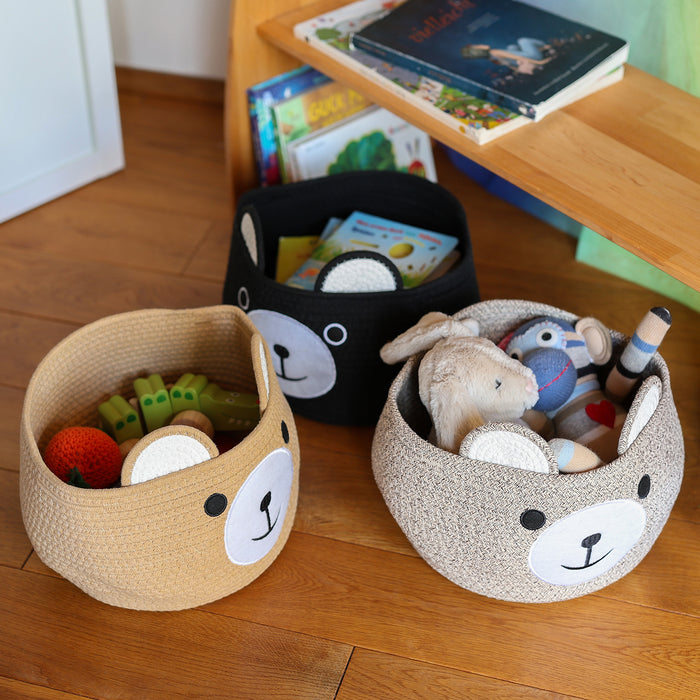 Aufbewahrungskorb mit versteckten Griffen, Korb für Kinderzimmer aus Baumwolle, Bär, HMF 39021, 30 x 24 cm