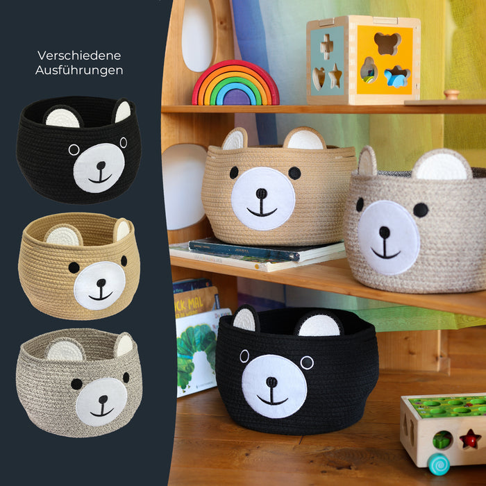 Aufbewahrungskorb mit versteckten Griffen, Korb für Kinderzimmer aus Baumwolle, Bär, HMF 39021, 30 x 24 cm