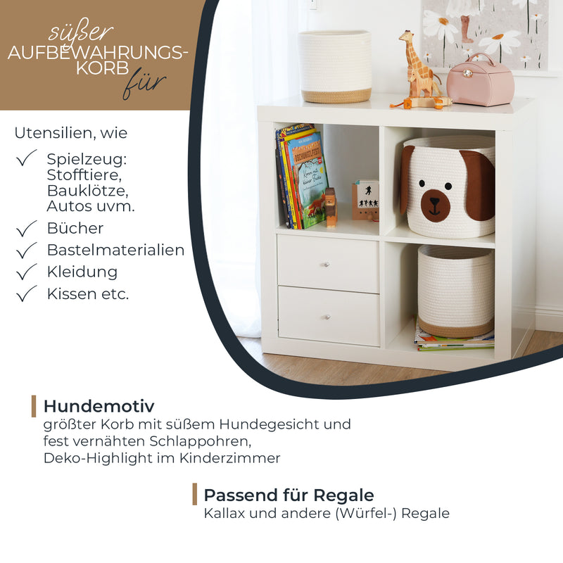 Aufbewahrungskorb aus Baumwolle, 3er Set, Hund, HMF 39022-HUN