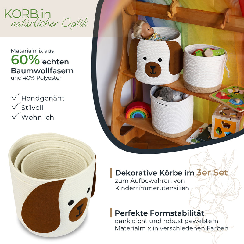 HMF 39022 Aufbewahrungskorb mit versteckten Griffen, 3er Set, Korb für Kinderzimmer aus Baumwolle , Groß, Mittel, Klein
