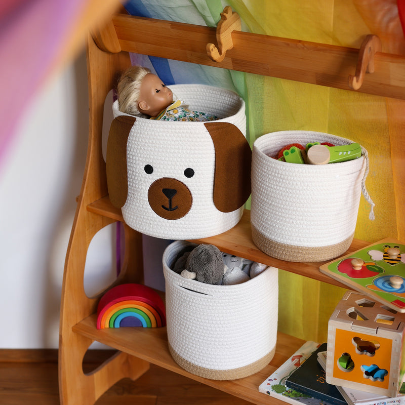 HMF 39022 Aufbewahrungskorb mit versteckten Griffen, 3er Set, Korb für Kinderzimmer aus Baumwolle , Groß, Mittel, Klein