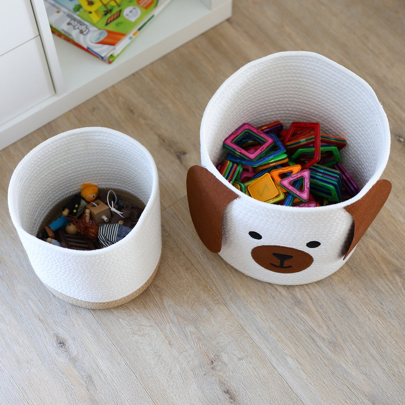 HMF 39022 Aufbewahrungskorb mit versteckten Griffen, 3er Set, Korb für Kinderzimmer aus Baumwolle , Groß, Mittel, Klein