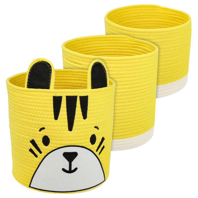 HMF 39022 Aufbewahrungskorb mit versteckten Griffen, 3er Set, Korb für Kinderzimmer aus Baumwolle , Groß, Mittel, Klein