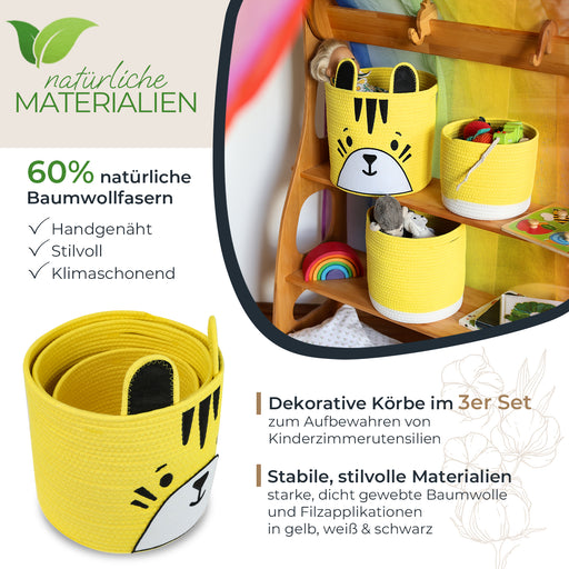 Aufbewahrungskorb aus Baumwolle, 3er Set, Tiger, HMF 39022-TIG
