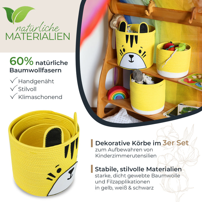 Aufbewahrungskorb aus Baumwolle, 3er Set, Tiger, HMF 39022-TIG