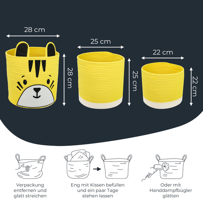 Aufbewahrungskorb aus Baumwolle, 3er Set, Tiger, HMF 39022-TIG