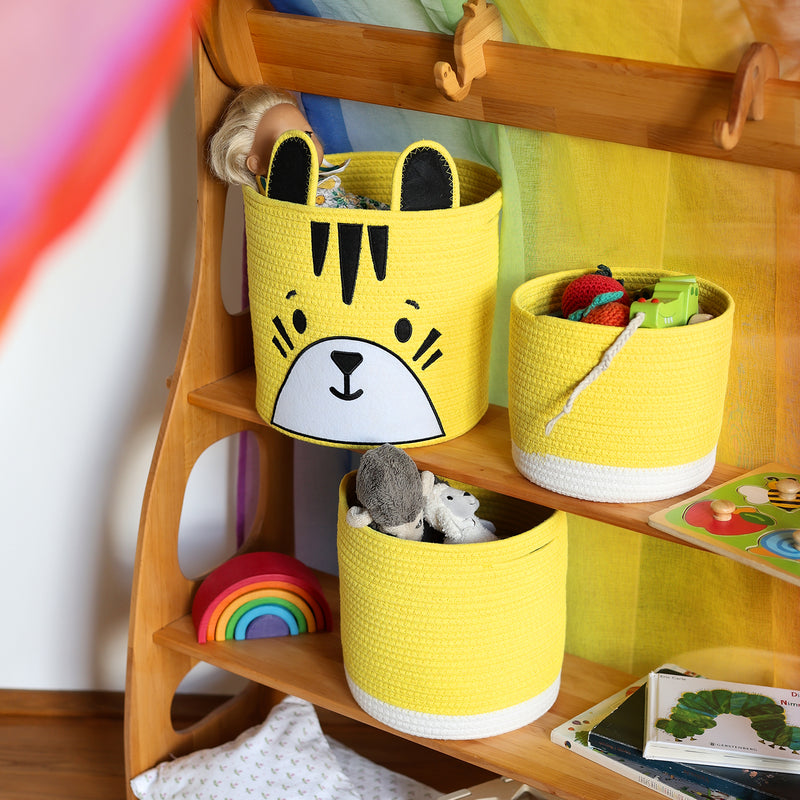 HMF 39022 Aufbewahrungskorb mit versteckten Griffen, 3er Set, Korb für Kinderzimmer aus Baumwolle , Groß, Mittel, Klein