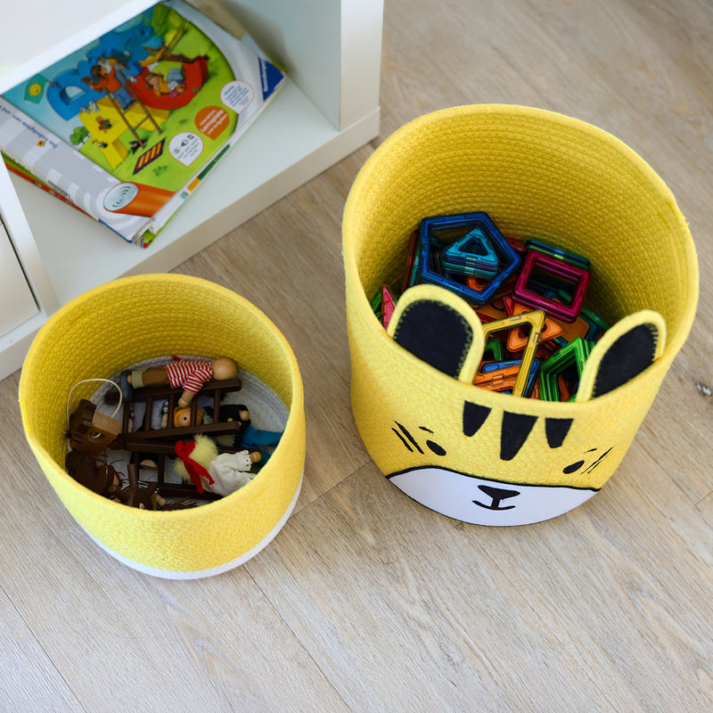HMF 39022 Aufbewahrungskorb mit versteckten Griffen, 3er Set, Korb für Kinderzimmer aus Baumwolle , Groß, Mittel, Klein