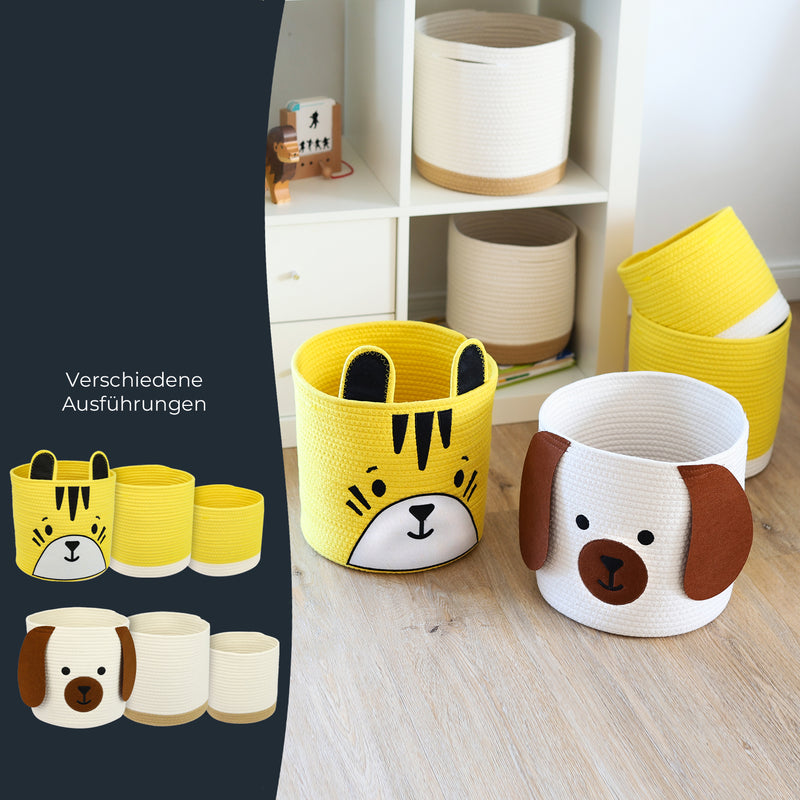 HMF 39022 Aufbewahrungskorb mit versteckten Griffen, 3er Set, Korb für Kinderzimmer aus Baumwolle , Groß, Mittel, Klein