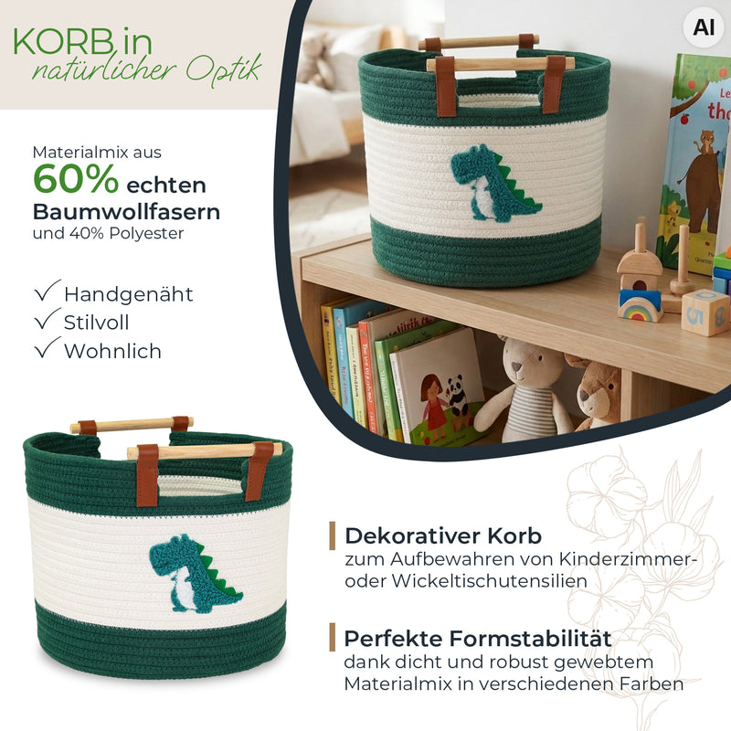 Aufbewahrungskorb aus Baumwolle, Dinosaurier, HMF 39023-DIN, 30 x 24 cm