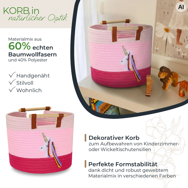 Aufbewahrungskorb aus Baumwolle, Einhorn, HMF 39023-EIN, 30 x 24 cm