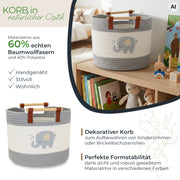 Aufbewahrungskorb aus Baumwolle, Elefant, HMF 39023-ELE, 30 x 24 cm