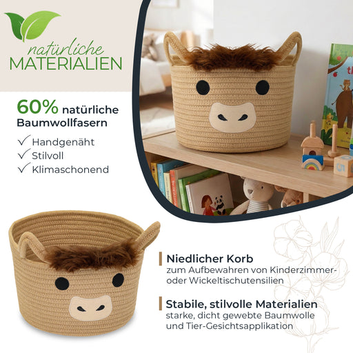 Aufbewahrungskorb mit Griffen für Kinderzimmer aus Baumwolle Kuh