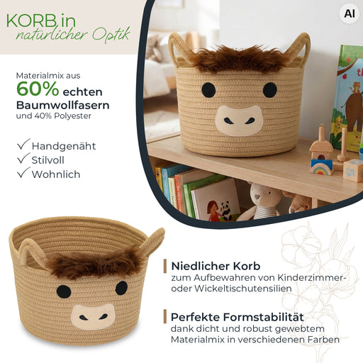 Aufbewahrungskorb mit Griffen für Kinderzimmer aus Baumwolle Kuh