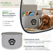 HMF Aufbewahrungskorb für Hundezubehör, runder Korb aus Baumwolle mit Kunstledergriffen, Hundepfoten-Motiv, 45 x 30 cm