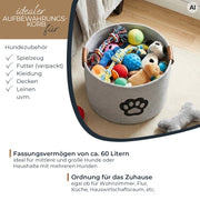 HMF Aufbewahrungskorb für Hundezubehör, runder Korb aus Baumwolle mit Kunstledergriffen, Hundepfoten-Motiv, 45 x 30 cm