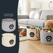 HMF Aufbewahrungskorb für Hundezubehör, runder Korb aus Baumwolle mit Kunstledergriffen, Hundepfoten-Motiv, 45 x 30 cm