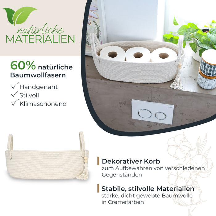 baumwollkorb aufbewahrung HMF Aufbewahrungskorb Badezimmer, Korb für Toilettenpapier aus Baumwolle, 38,5 x 15,5 x 14 cm, Creme