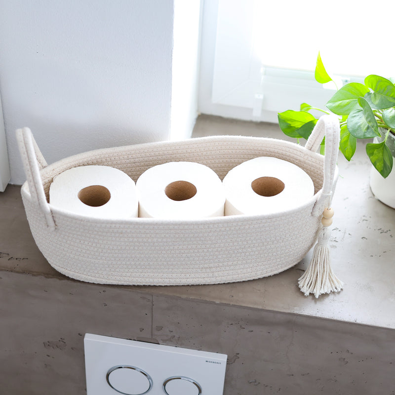 HMF Aufbewahrungskorb Badezimmer, Korb für Toilettenpapier aus Baumwolle, 38,5 x 15,5 x 14 cm, Creme —
