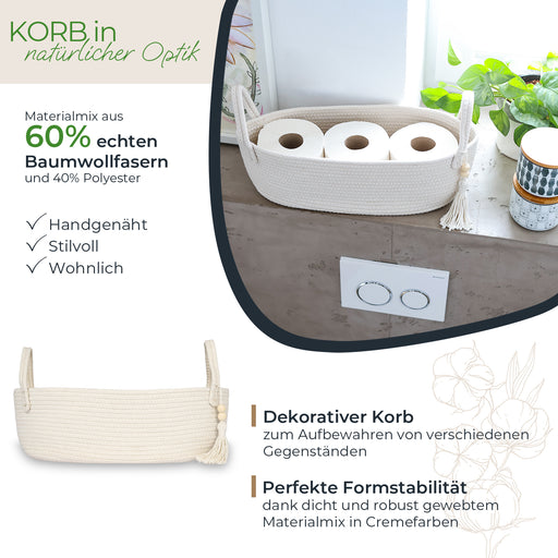 Baumwollkorb Badezimmer, Korb für Toilettenpapier, HMF 39030-38CM-30, 38,5x15,5x14cm