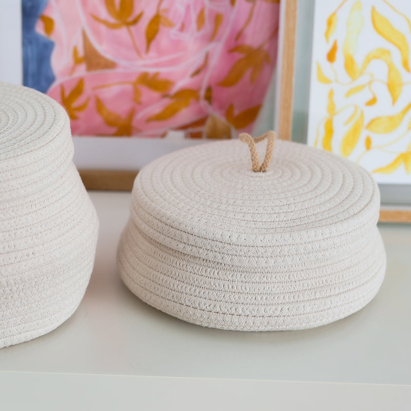 HMF Aufbewahrungskorb mit Deckel 25,5 x 11,5 cm in Creme