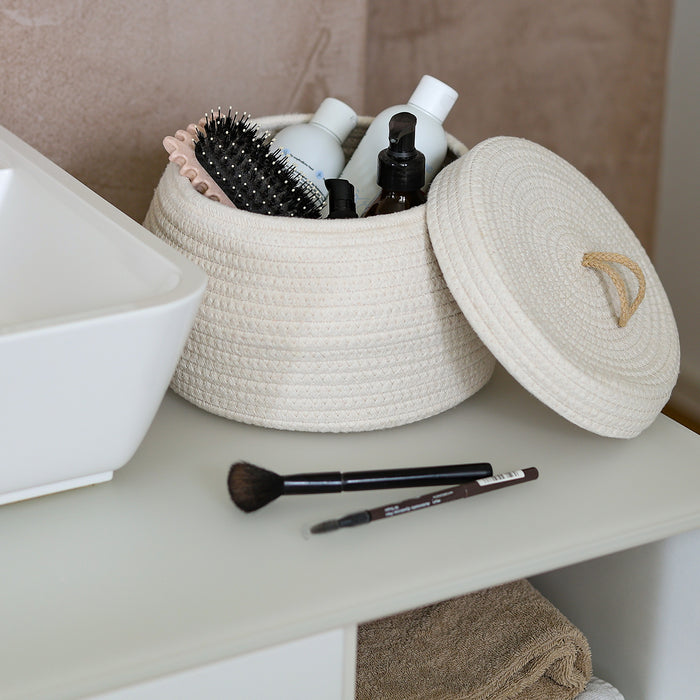 HMF Aufbewahrungskorb mit Deckel 25,5 x 11,5 cm in Creme